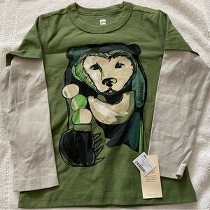 Tea Collection Green Long Sleeve Tee with Bear Graphic